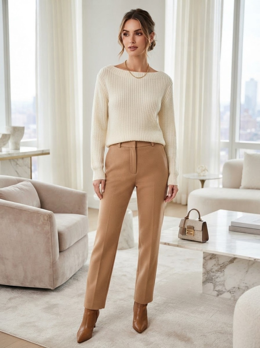 Victoria's Secret Moda International Cream Ribbed Boatneck Sweater XS